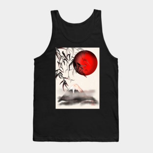 Sumi-e Mount Fuji with a red rising sun Tank Top